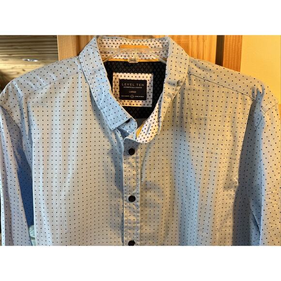 Level Ten Men's L Blue Polka Dot Button Down Long Sleeve Cotton Shirt - Picture 9 of 16